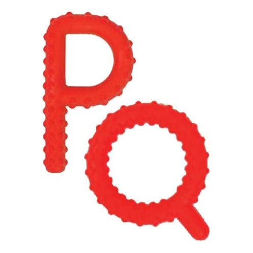 Red textured letters 'P' and 'Q' on a white background