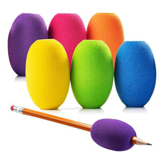 Colorful sensory pencil grips for kids, ADHD tools, six foam grip covers with pencil