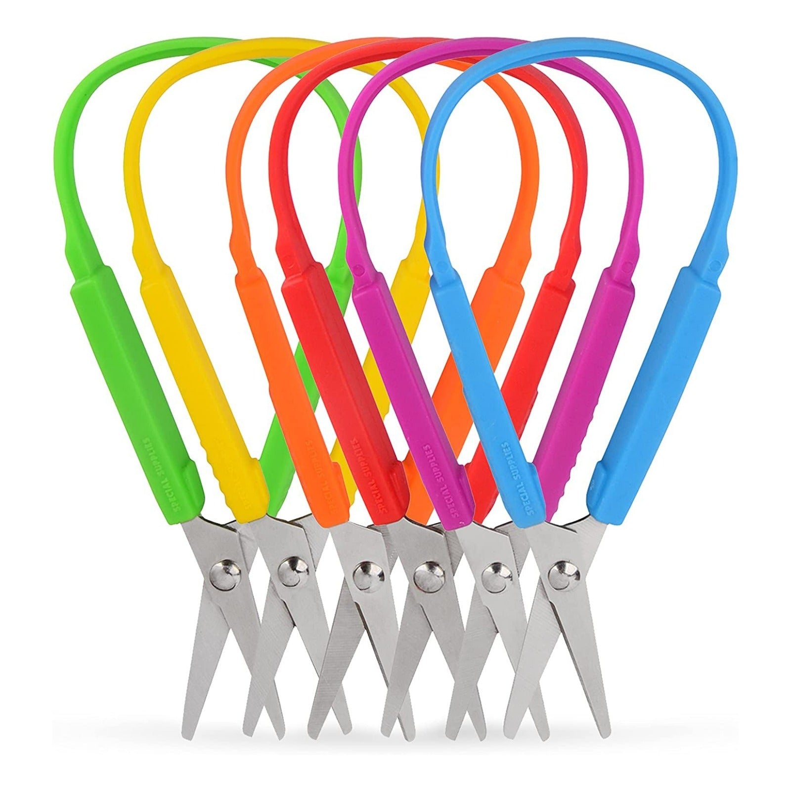 Set of colorful scissors with rainbow handles on a white background