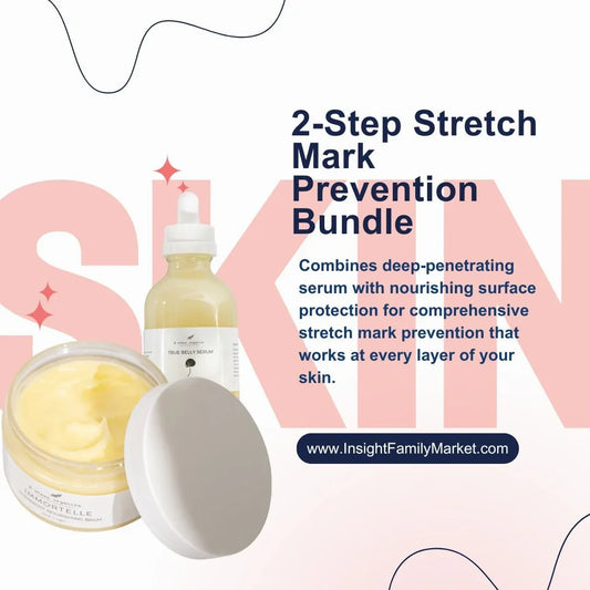 2-Step stretch mark prevention bundle with serum and balm jars for skin care