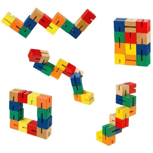 Wooden fidget puzzle toy for sensory and fine motor skills, shown in various shapes