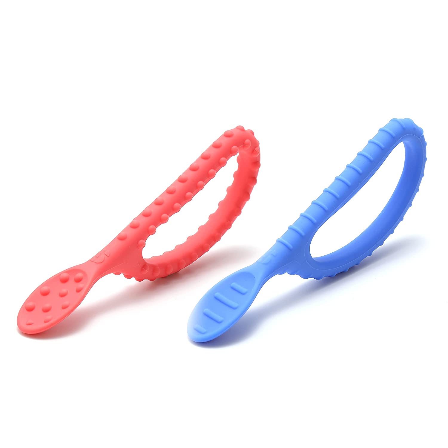 Special Supplies Duo Spoon Loops Oral Motor Therapy Tools, 2 Pack, Textured Stimulation and Sensory Input Treatment for Babies, Toddlers or Kids, BPA Free Silicone with Flexible, Easy Handle - Red & Blue - Insight Family Market