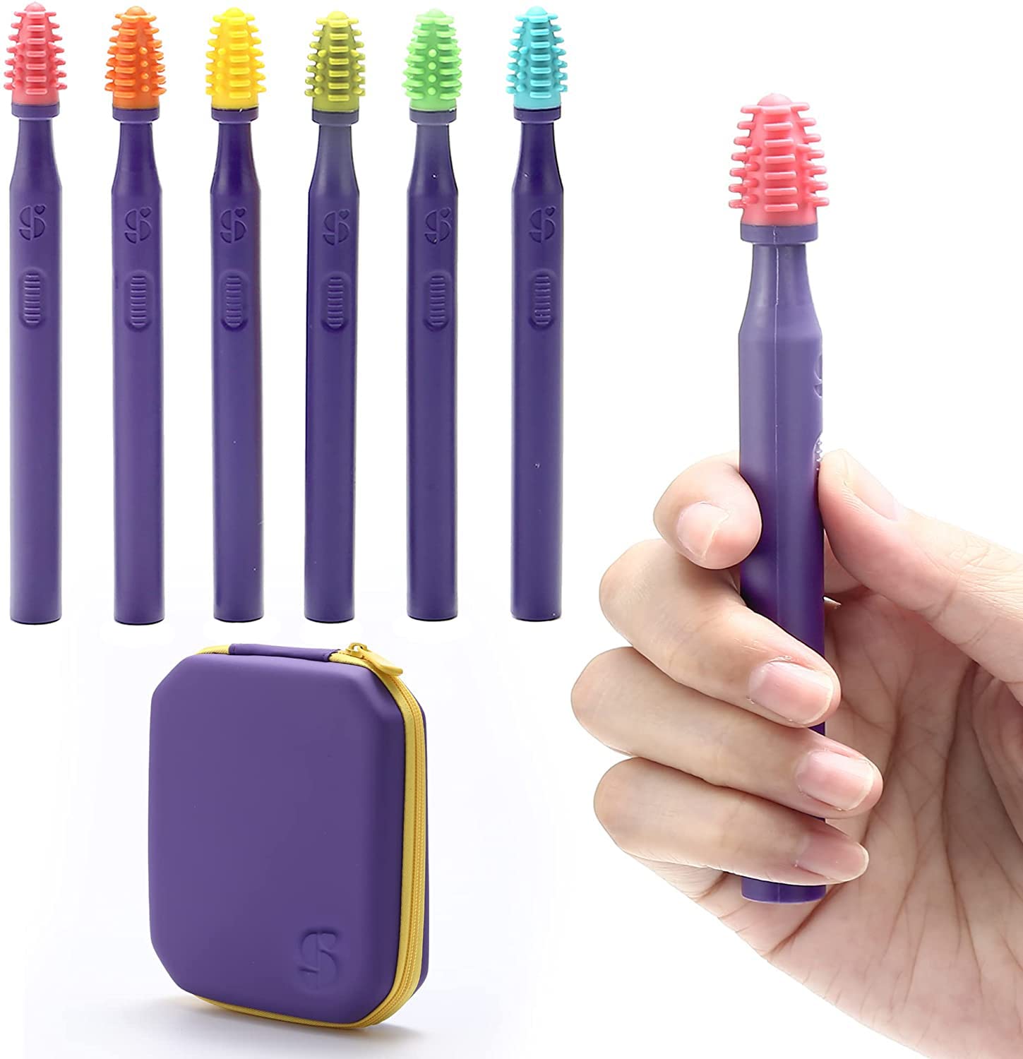 Sensory Mouth Brushes and Oral Stimulation Tools for Kids and Adults, 6 Pack, with Soft Textured Heads, Travel Case Included - Insight Family Market