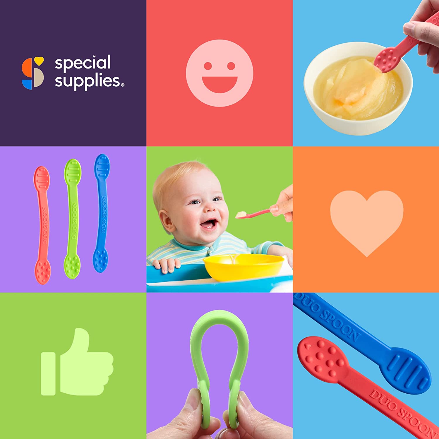 Collage of baby feeding products with 'special supplies' branding.