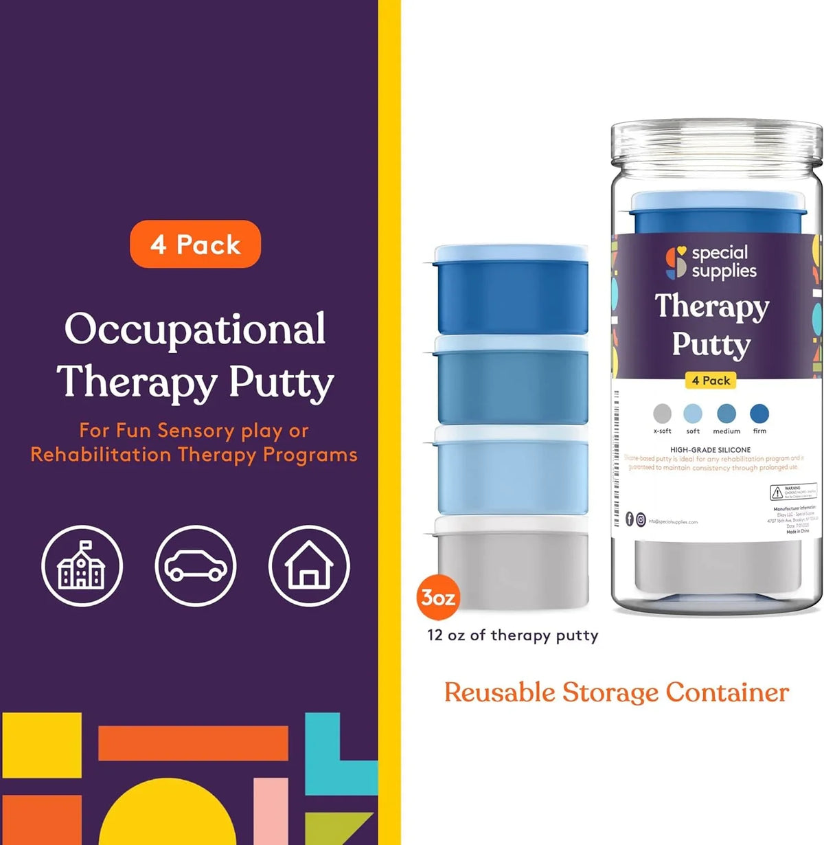 putty 4-pack in assorted colors with reusable storage container
