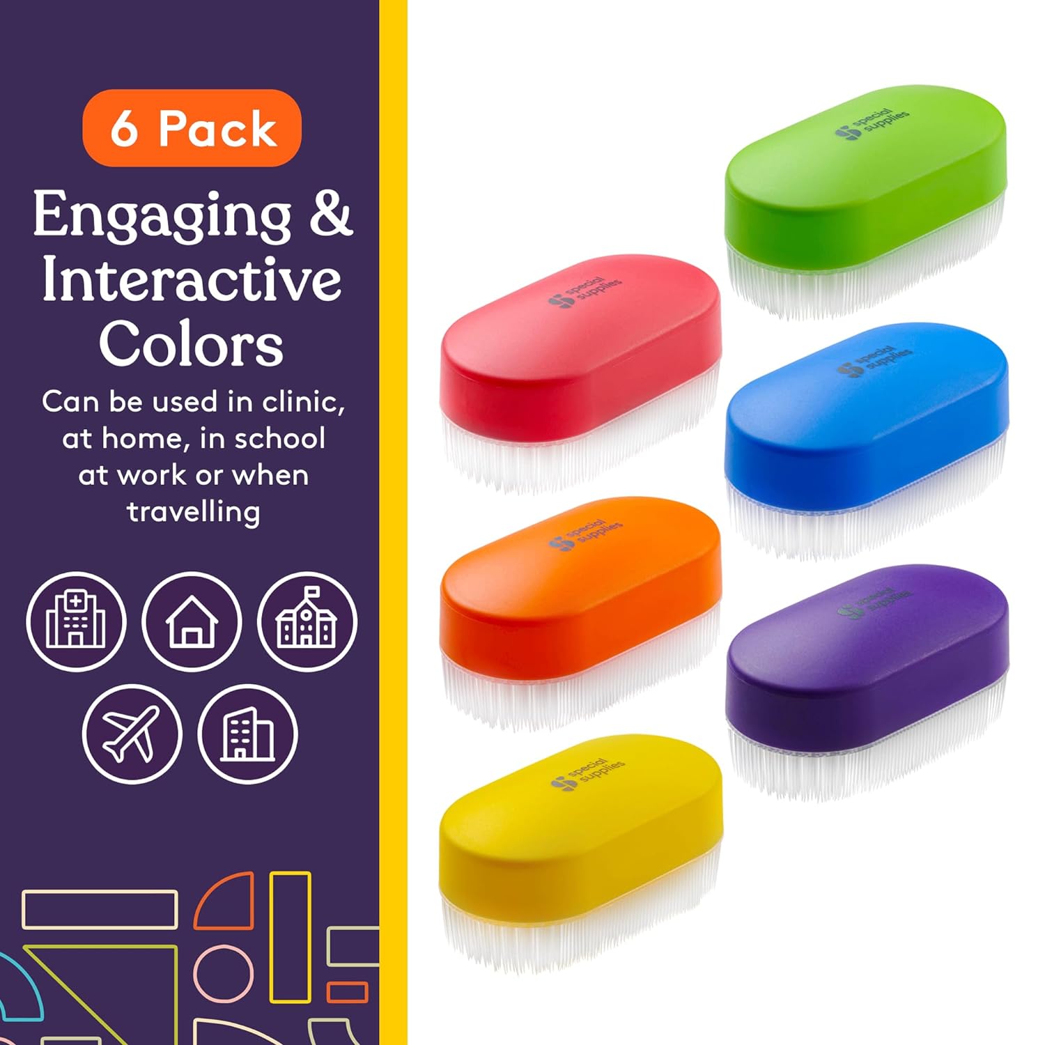 Sensory Brush Therapressure Therapy Brush for Occupational and Sensory Brushing, 6 Pack, Stimulating and Calming Tools for Kids and Adults, Soft Flexible Bristles, Latex Free - Insight Family Market