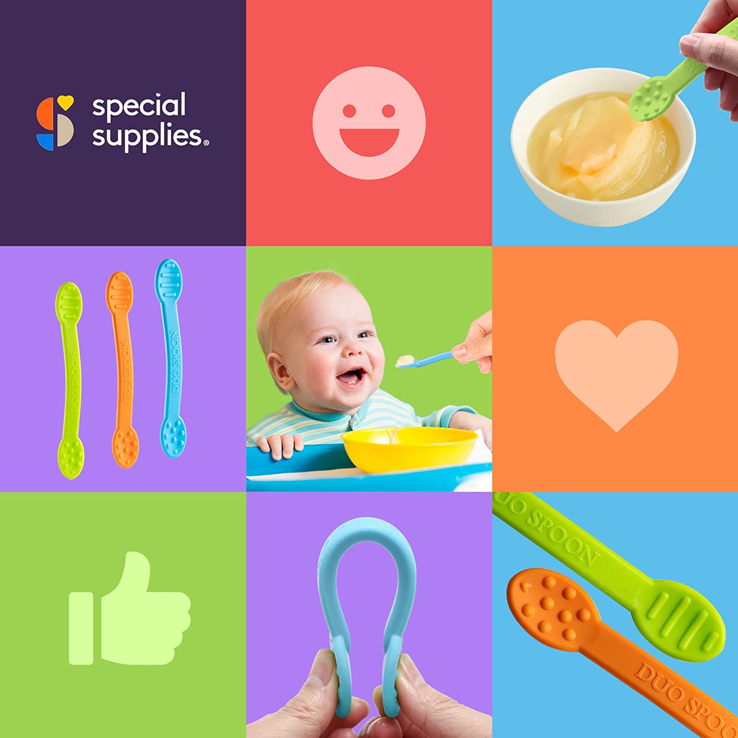 Collage of baby feeding products with 'special supplies' branding.