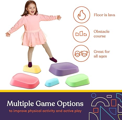 Stepping Stones for Kids Indoor and Outdoor Balance Blocks Promote Coordination, Balance Strength Child Safe Rubber, Non - Slip Edging 5 Set - Insight Family Market