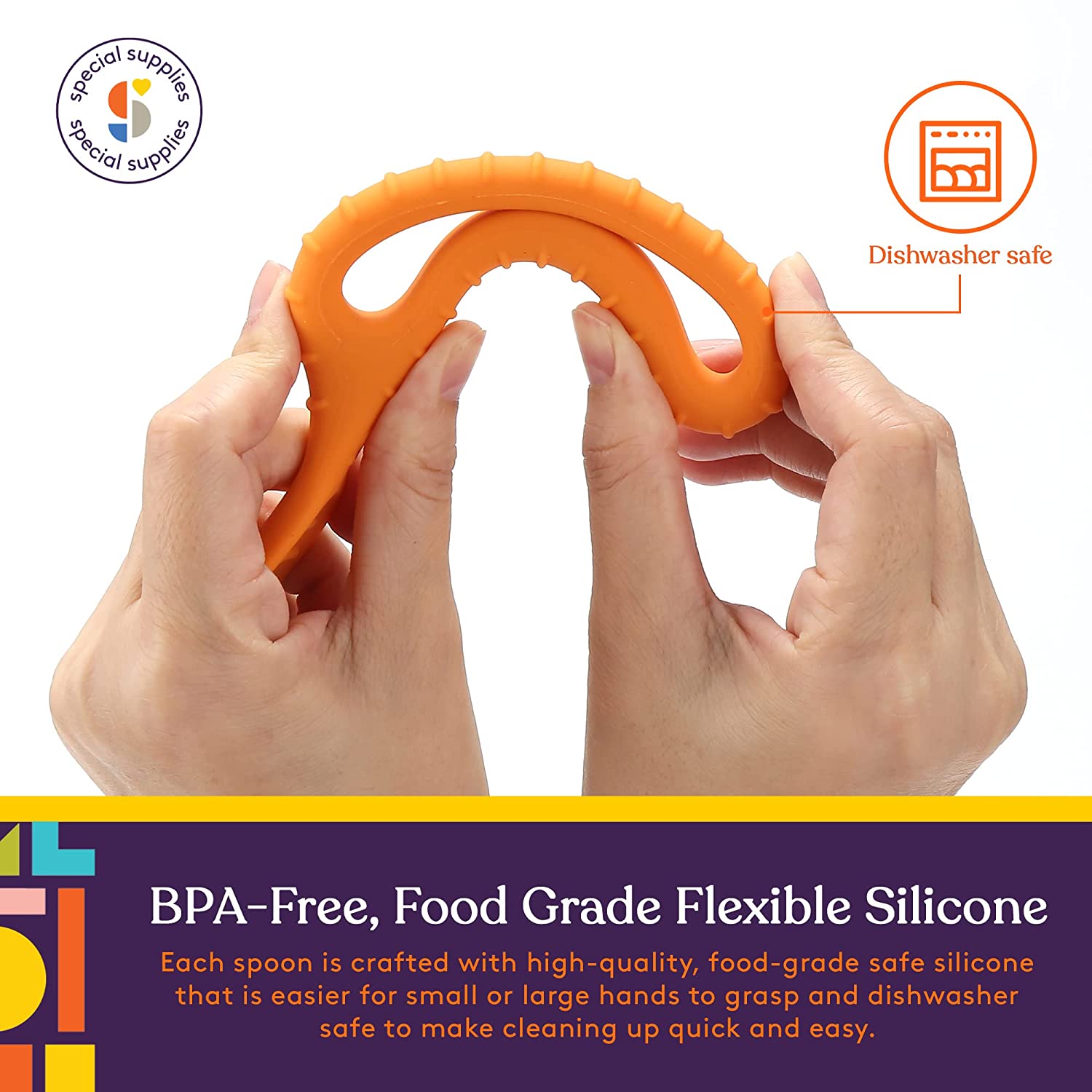 Special Supplies Duo Spoon Loops Oral Motor Therapy Tools, 2 Pack, Textured Stimulation and Sensory Input Treatment for Babies, Toddlers or Kids, BPA Free Silicone with Flexible, Easy Handle - Blue & Orange - Insight Family Market