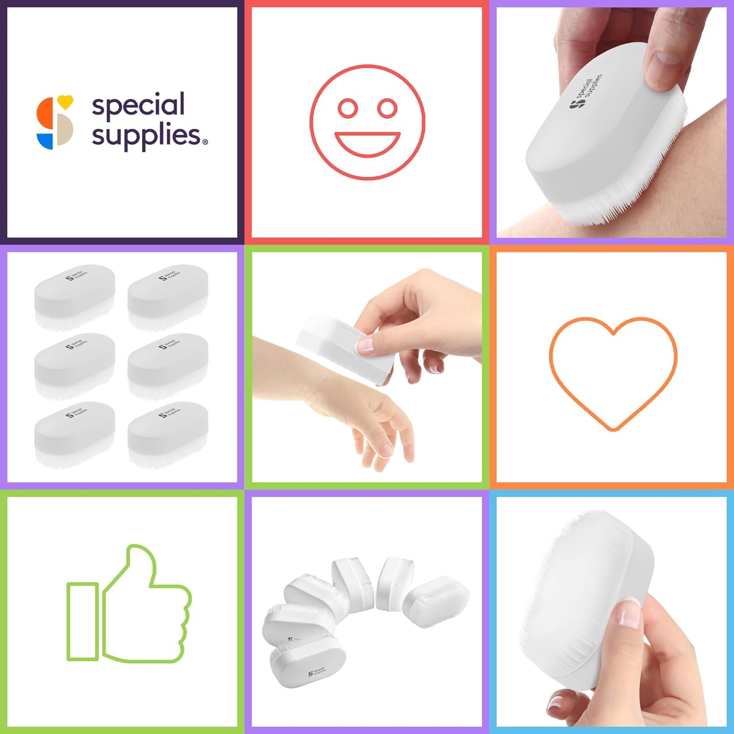 Special Supplies Sensory Brush Therapressure Therapy Brush for Occupational and Sensory Brushing, 6 Pack, White, Stimulating and Calming Tools for Kids and Adults, Soft Flexible Bristles, Latex Free