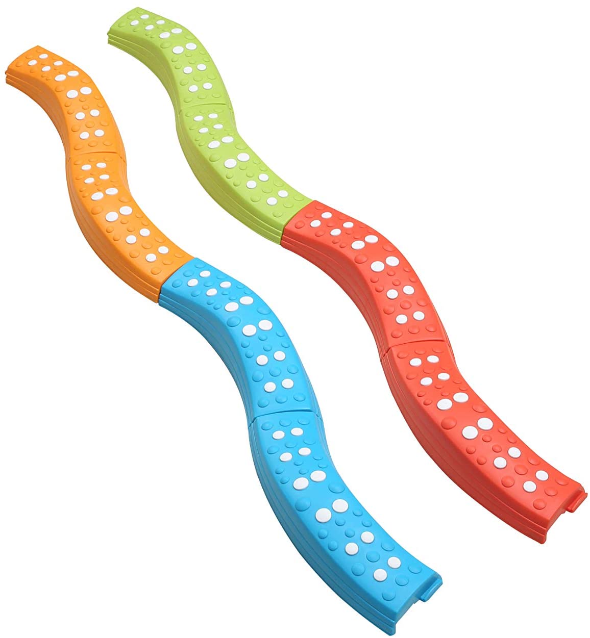 Set of colorful toy train tracks on a white background