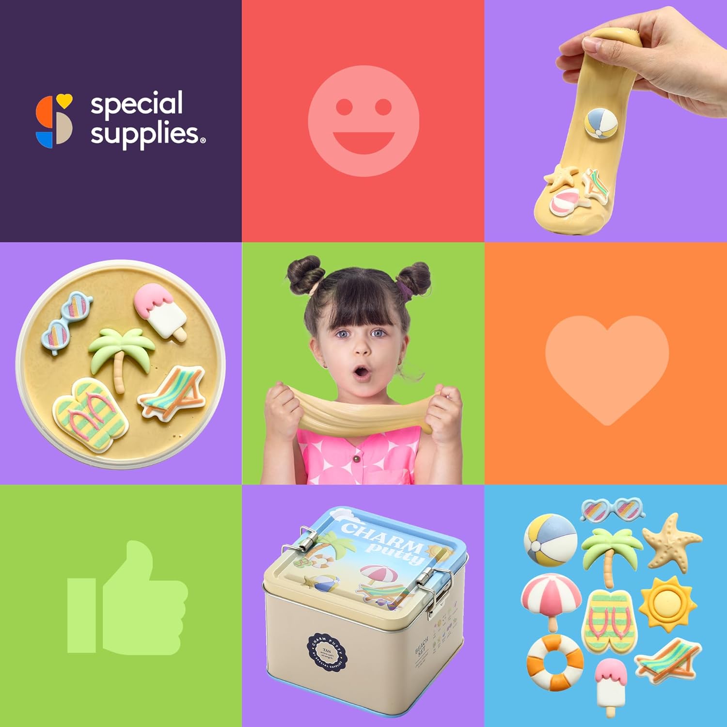 Sensory Therapy Putty for Kids and Adults with 10 Cute Charms - Resistive Hand Exercise Stress Relief Therapy Putty, Five Ounces of Each Putty (Beach Set - Strength: X - Soft) - Insight Family Market