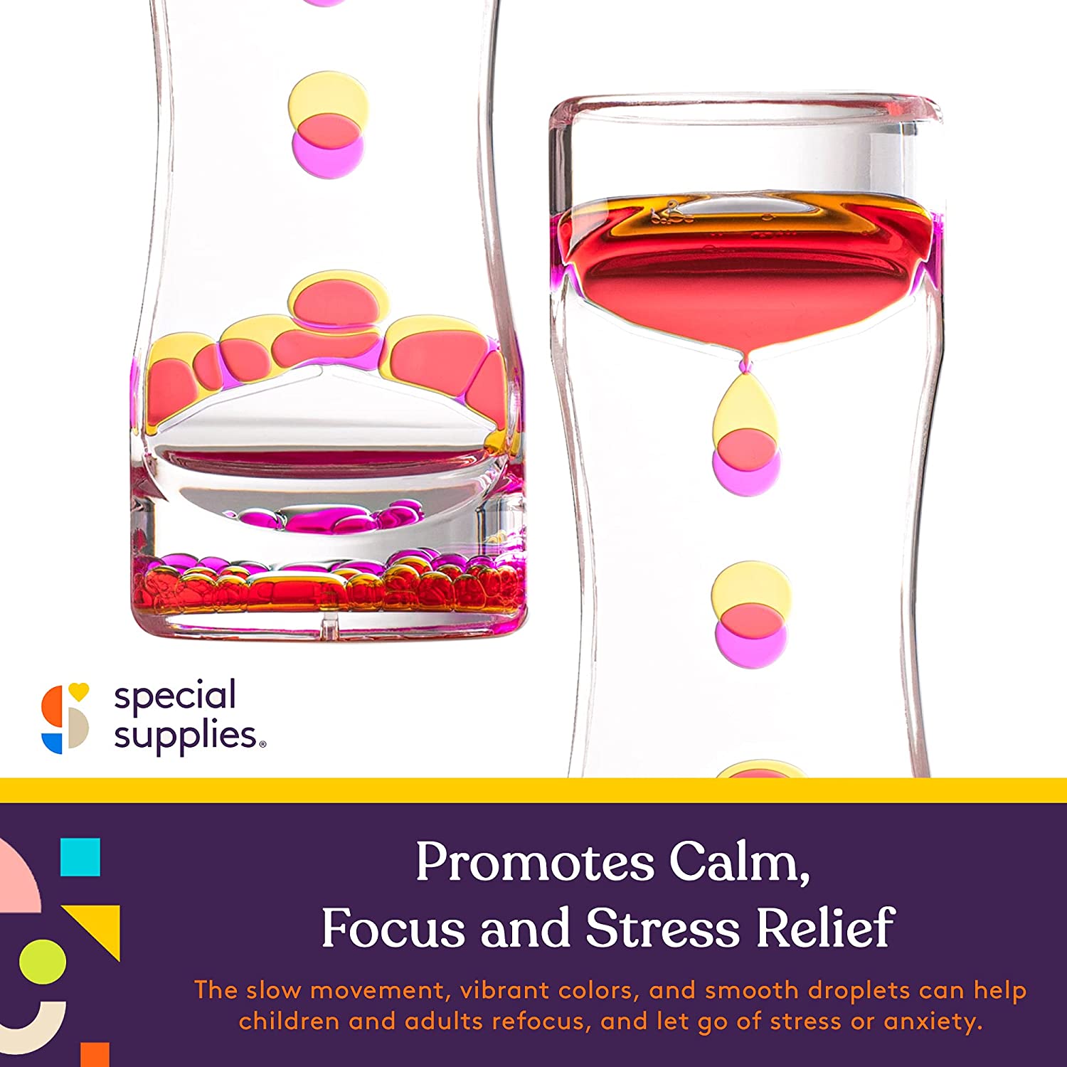 Special Supplies Liquid Motion Bubbler Toy (1 - Pack) Colorful Hourglass Timer with Droplet Movement, Bedroom, Kitchen, Bathroom Sensory Play, Cool Home or Desk Decor (Pink) - Insight Family Market