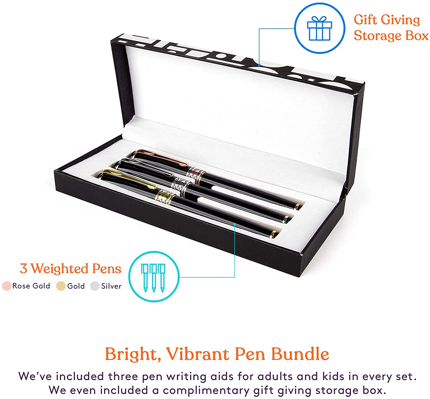 Weighted Pens for Hand Tremors, Low Dexterity, Poor Grip Strength, 3 Pack with Storage Box - Insight Family Market