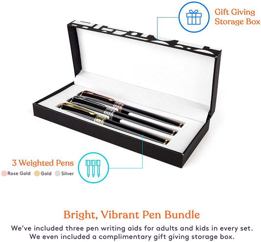Weighted Pens for Hand Tremors, Low Dexterity, Poor Grip Strength, 3 Pack with Storage Box - Insight Family Market