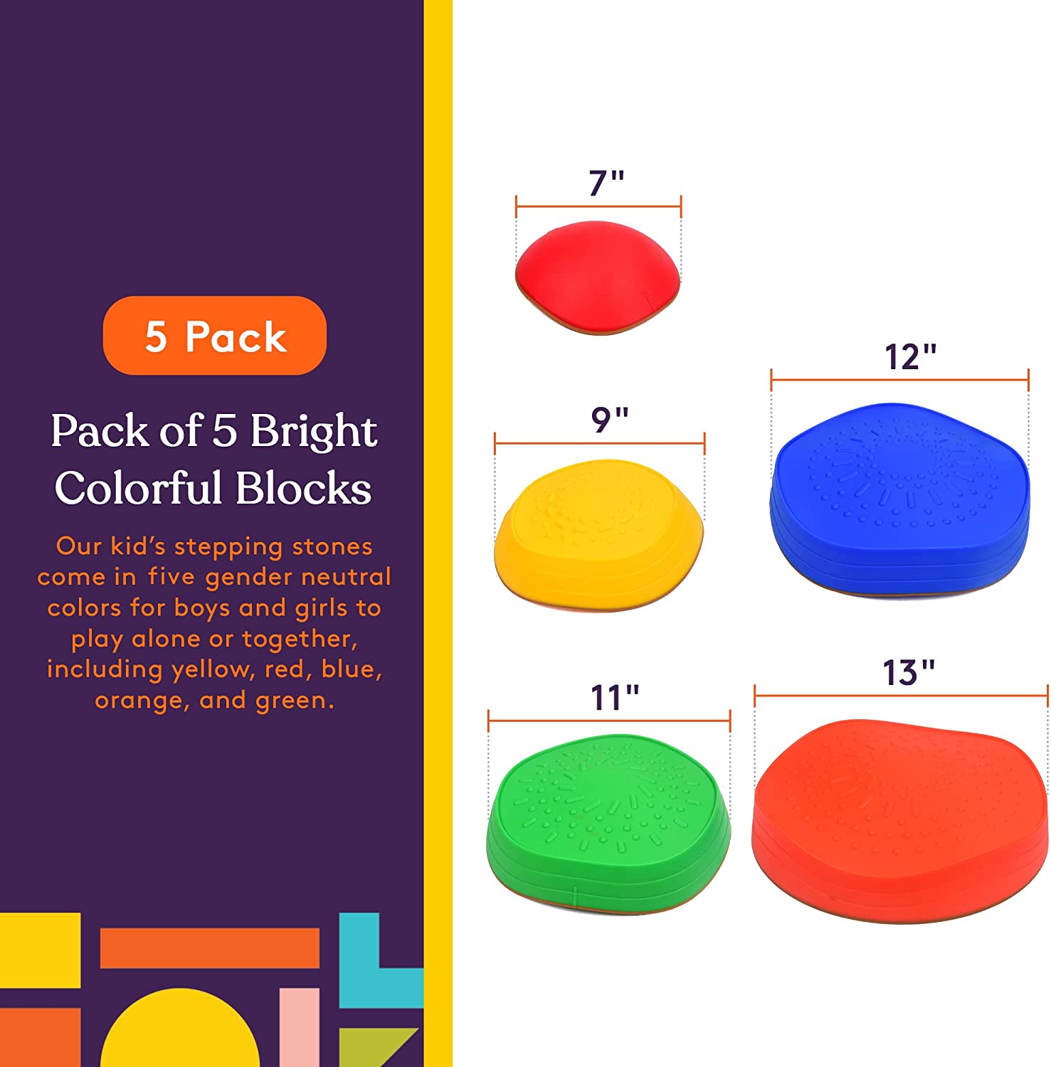 Stackable Stepping Balance Stones for Kids, Indoor and Outdoor, Non - Slip Edging, Set of 5 - Insight Family Market