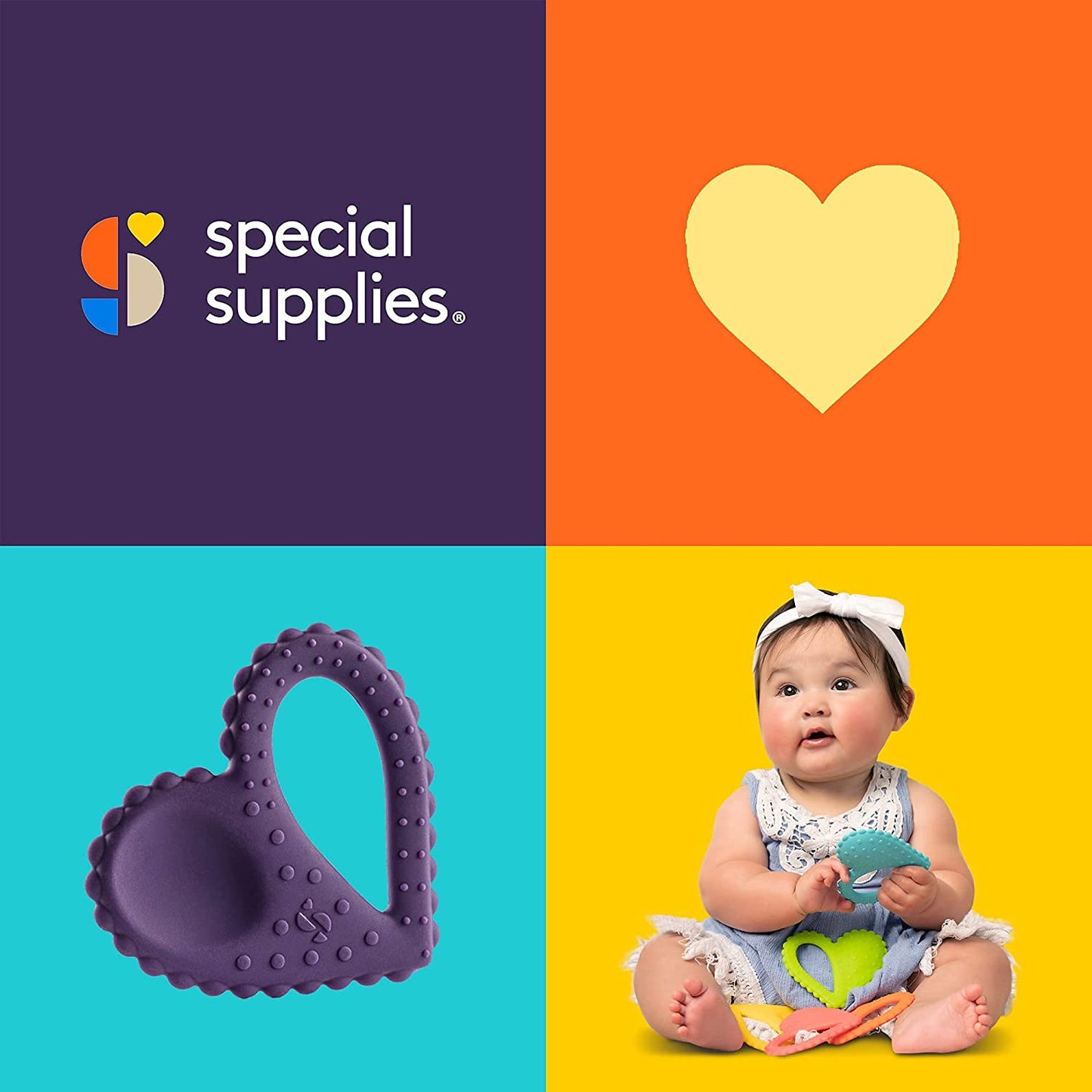 Teether - Heart Spoon 3 - Pack - Purple, Orange, Yellow | Heart - Shaped Sensory Feeding Spoons - Insight Family Market