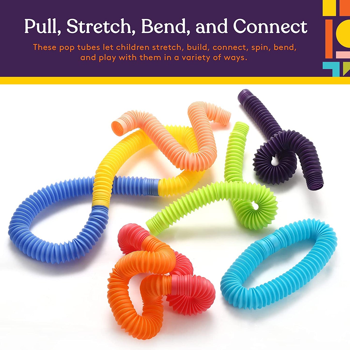 Colorful coiled tubes with text describing their interactive properties on a white background