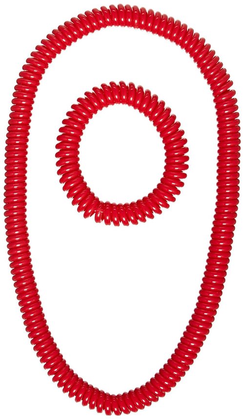 Red coiled hose on a white background