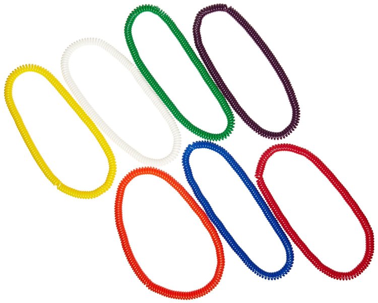 Set of colorful spiral necklaces on a white background