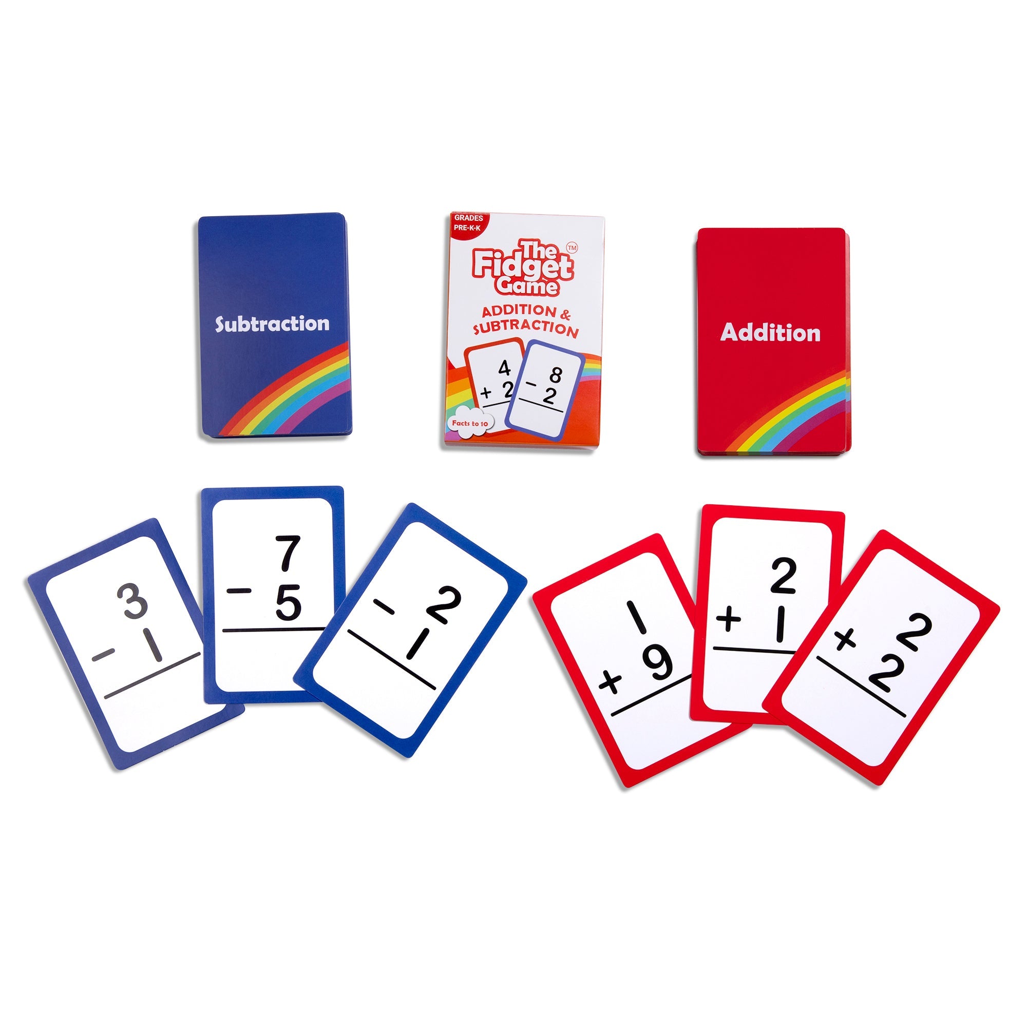 Mathematical operation cards including addition and subtraction on a white background