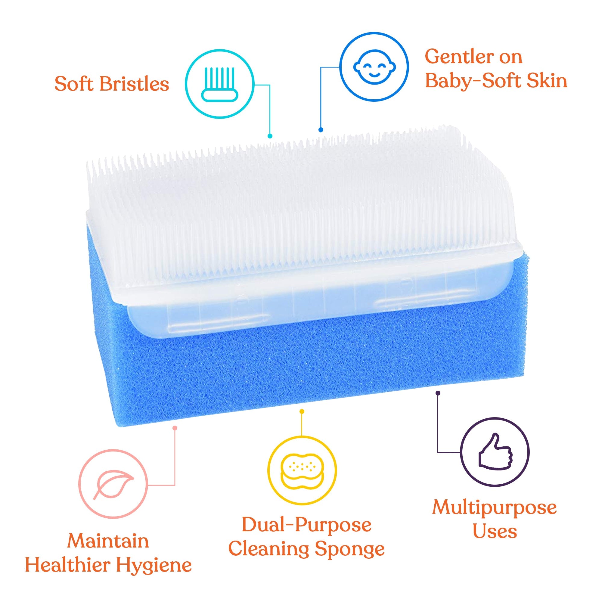 Special Supplies Baby Bath Sponges Soft Foam Sensory Scrubber with Cradle Cap Bristle Brush - Body, Hair, and Scalp Cleaning - Gentle on Infant, Toddler Sensitive Skin - Great Sensory Feel - Insight Family Market