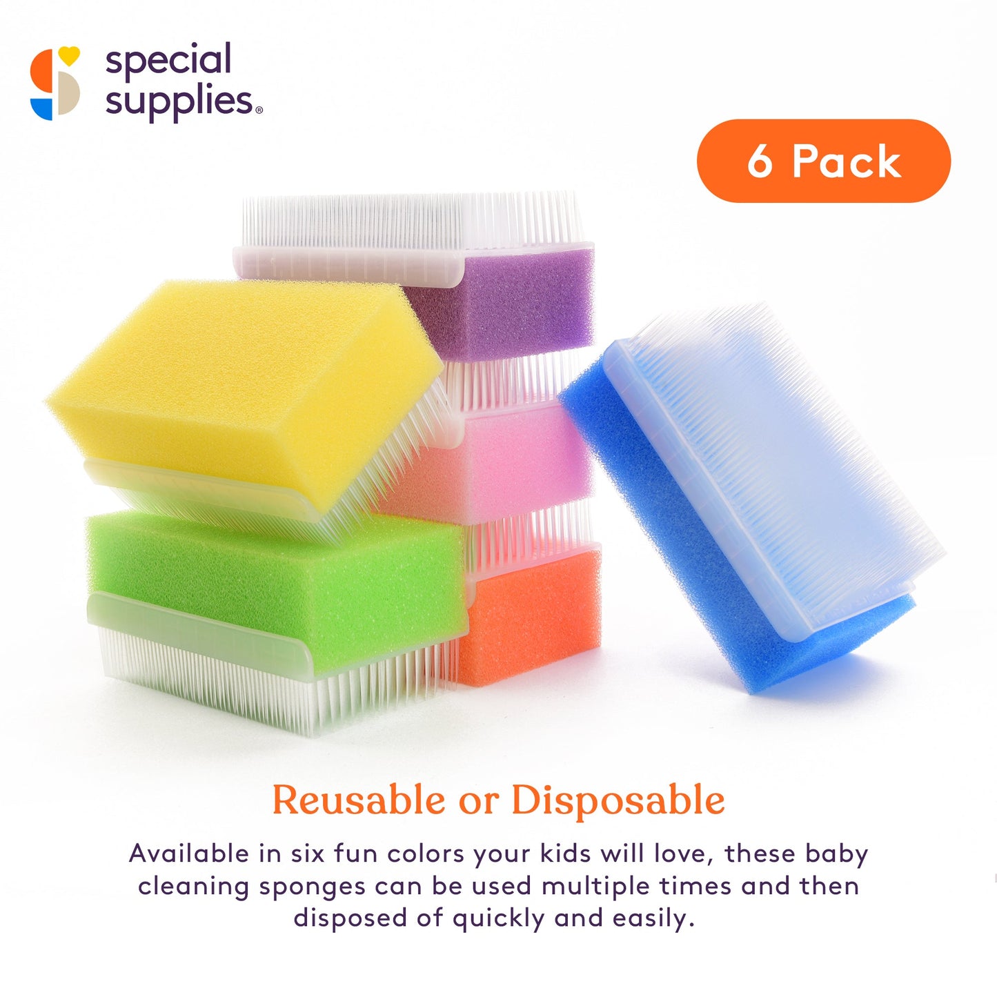 Special Supplies Baby Bath Sponges Soft Foam Sensory Scrubber with Cradle Cap Bristle Brush - Body, Hair, and Scalp Cleaning - Gentle on Infant, Toddler Sensitive Skin - Great Sensory Feel