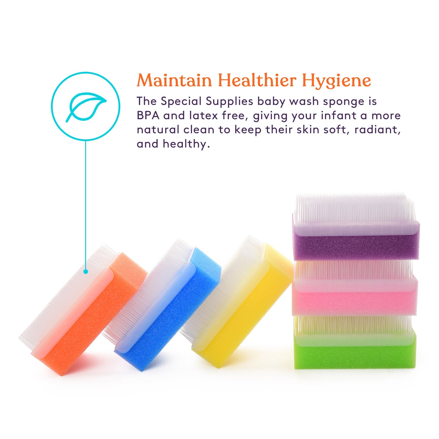 Special Supplies Baby Bath Sponges Soft Foam Sensory Scrubber with Cradle Cap Bristle Brush - Body, Hair, and Scalp Cleaning - Gentle on Infant, Toddler Sensitive Skin - Great Sensory Feel