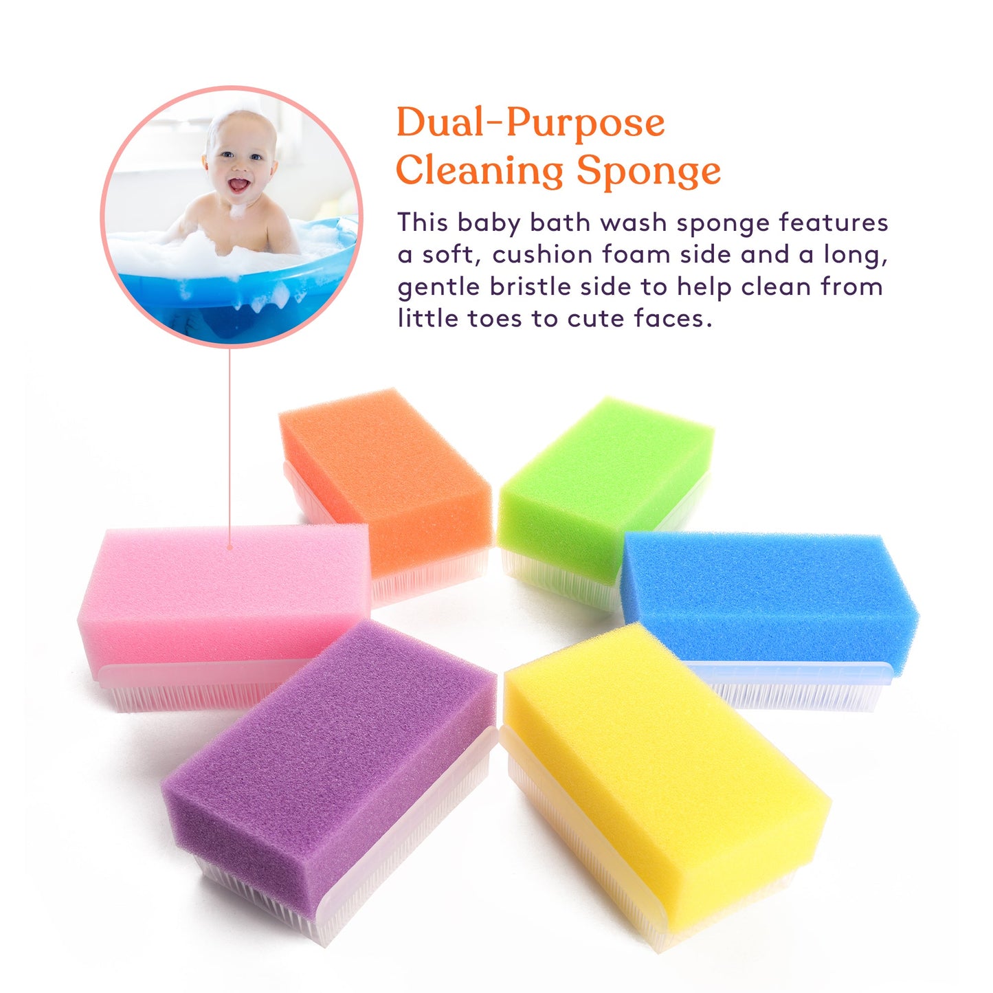 Special Supplies Baby Bath Sponges Soft Foam Sensory Scrubber with Cradle Cap Bristle Brush - Body, Hair, and Scalp Cleaning - Gentle on Infant, Toddler Sensitive Skin - Great Sensory Feel