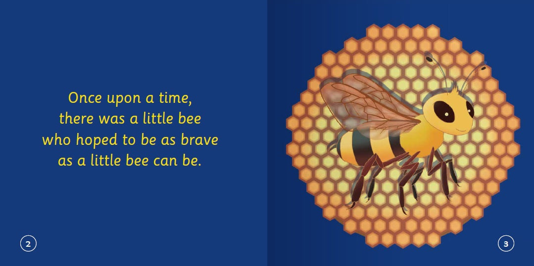 Illustration of a bee on honeycomb with text on a blue background