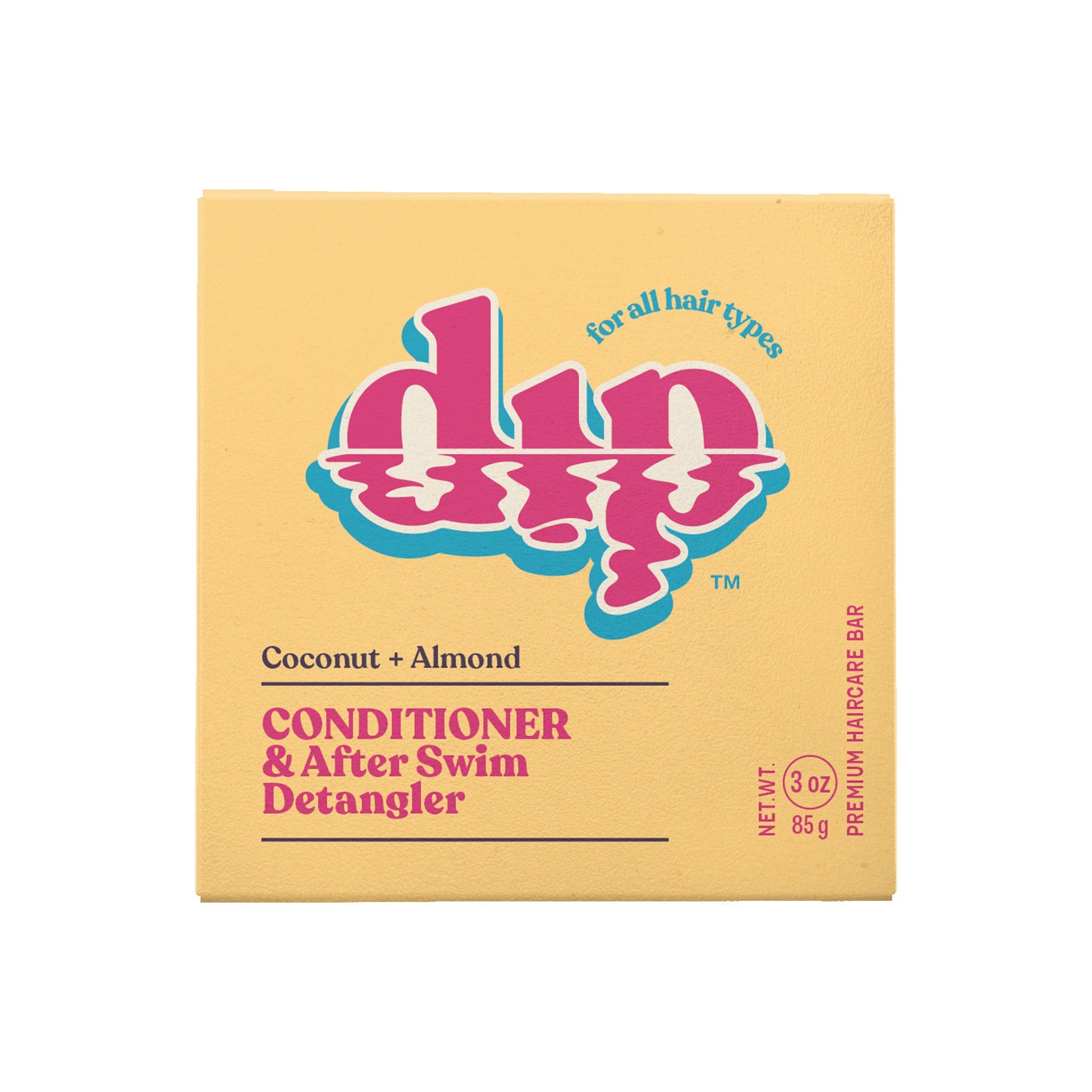 Box of Dap coconut and almond conditioner and after swim detangler on a white background