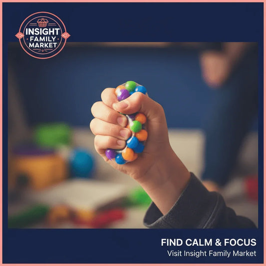 Child squeezing sensory stress ball for focus and calm support