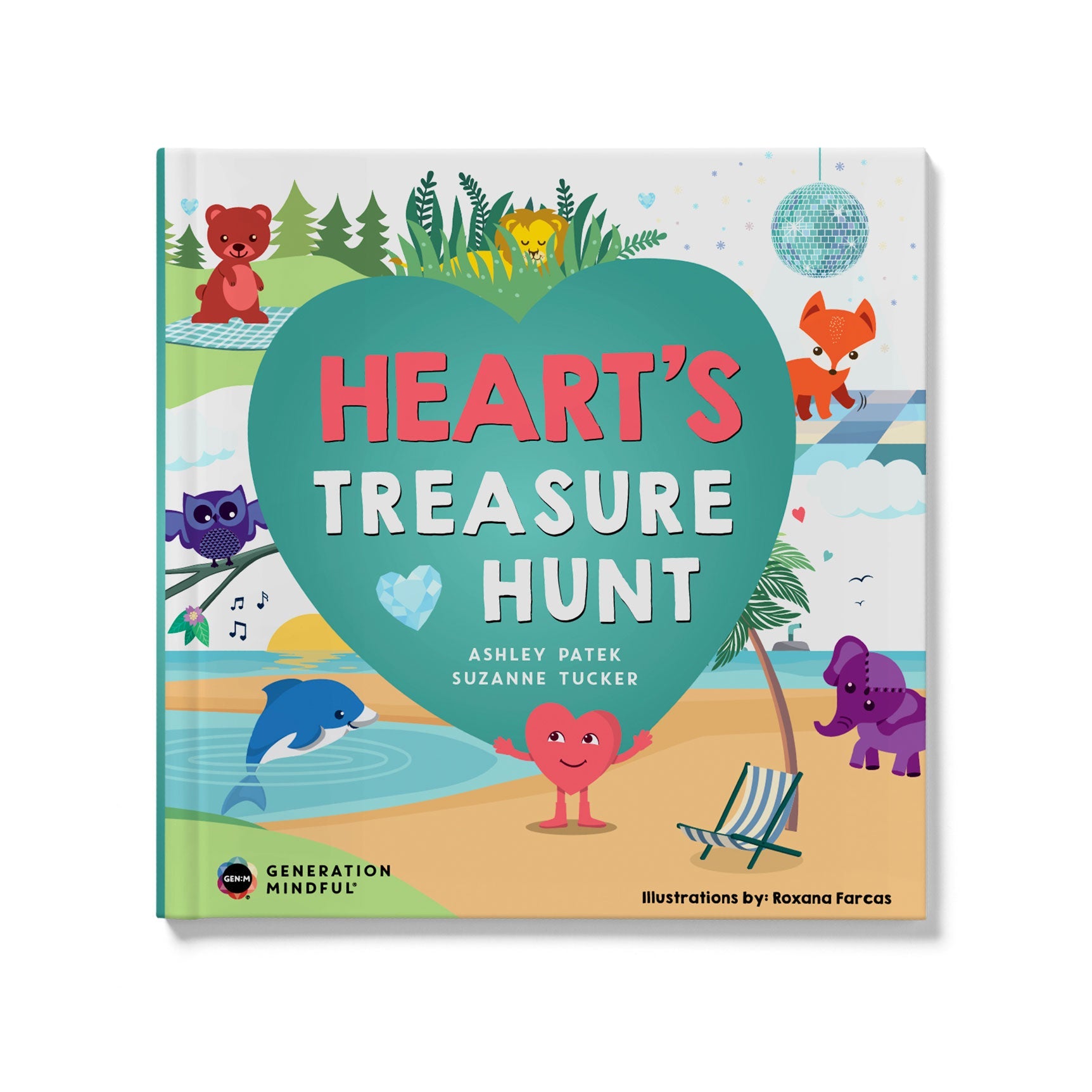Book cover of 'Heart's Treasure Hunt' with colorful illustrations on a white background