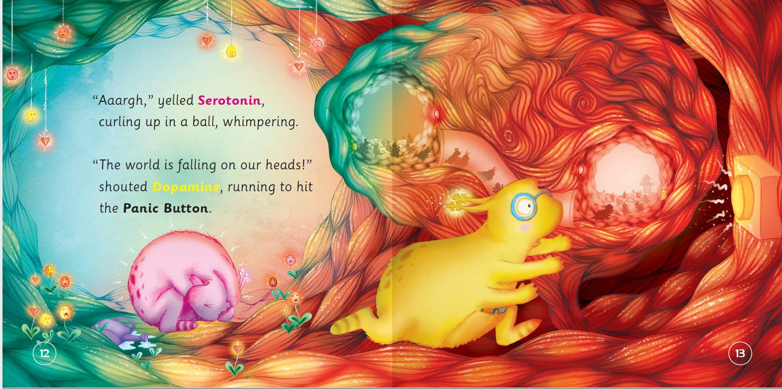 Colorful illustration with a yellow creature and text in a fantasy setting