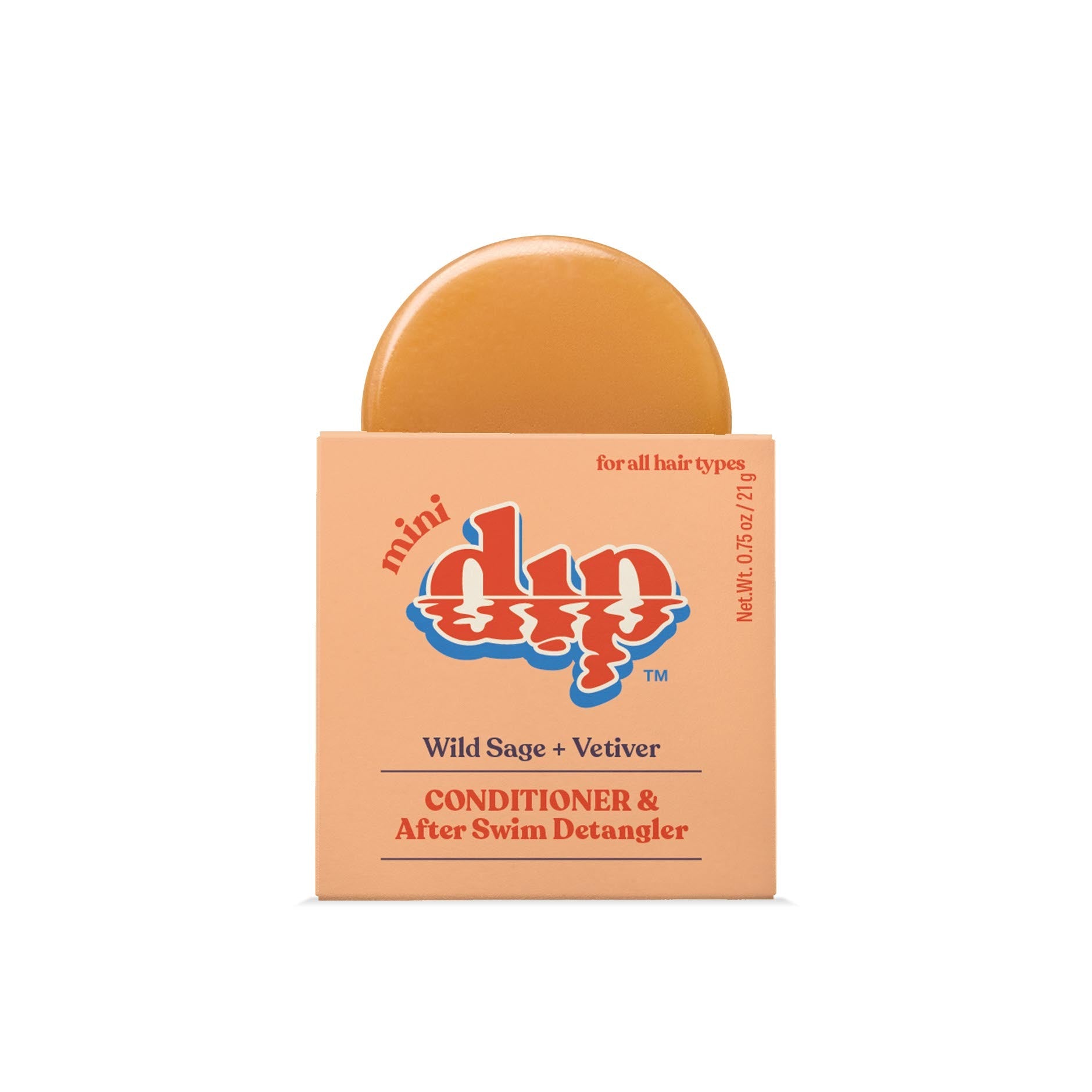 Bar of soap with packaging labeled 'mini dip' on a white background
