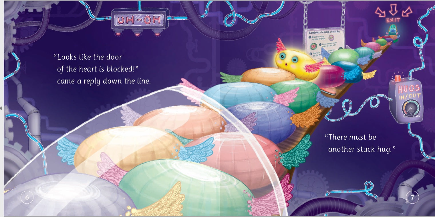 Colorful character on a cloud-like structure with text and futuristic elements.