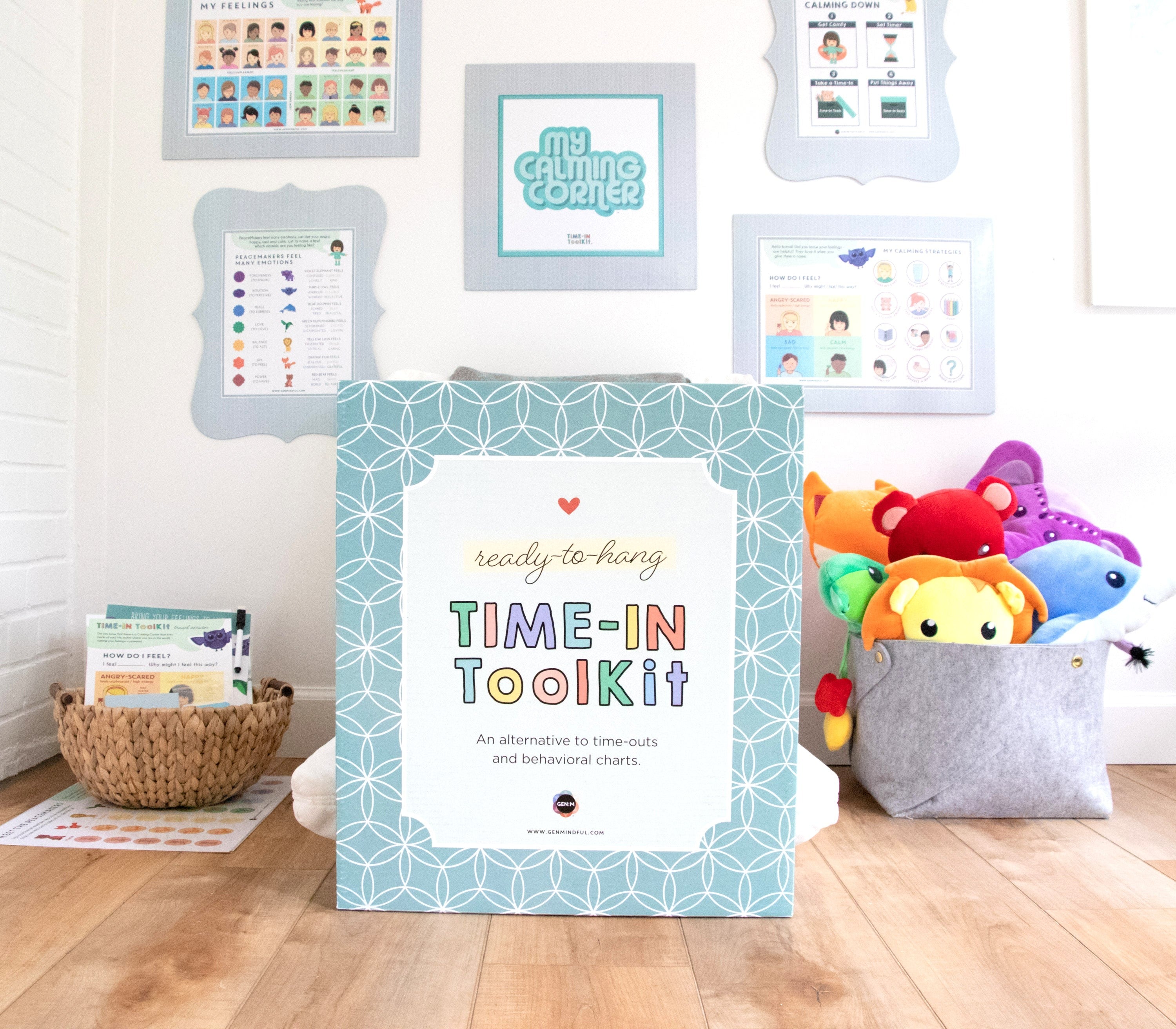 Time-In Toolkit for children with educational posters and toys in a room setting