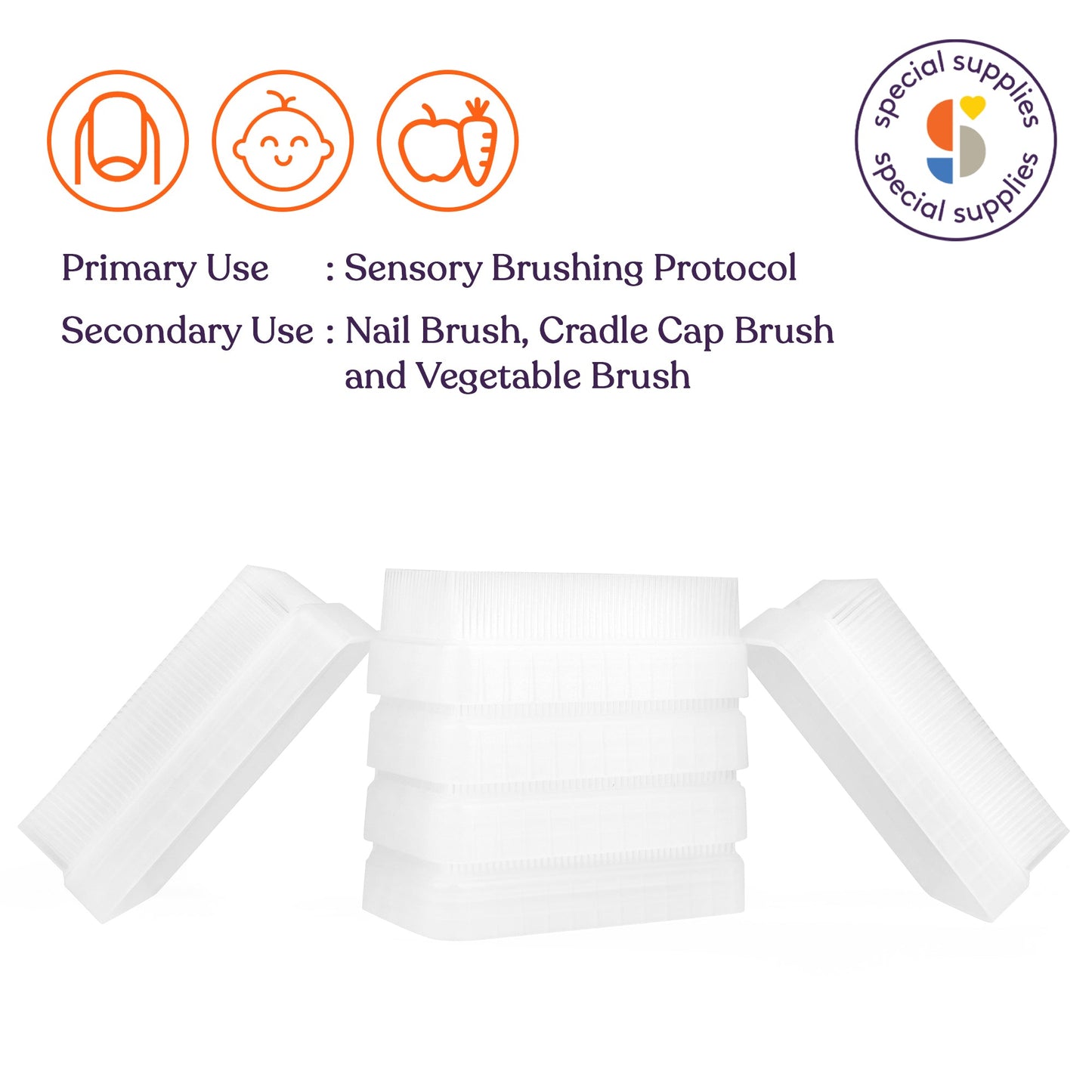 Special Supplies Sensory Brush Therapressure Therapy Brush for Occupational and Sensory Brushing, 3 Pack, Stimulating and Calming Tools for Kids and Adults, Soft Flexible Bristles, Latex Free