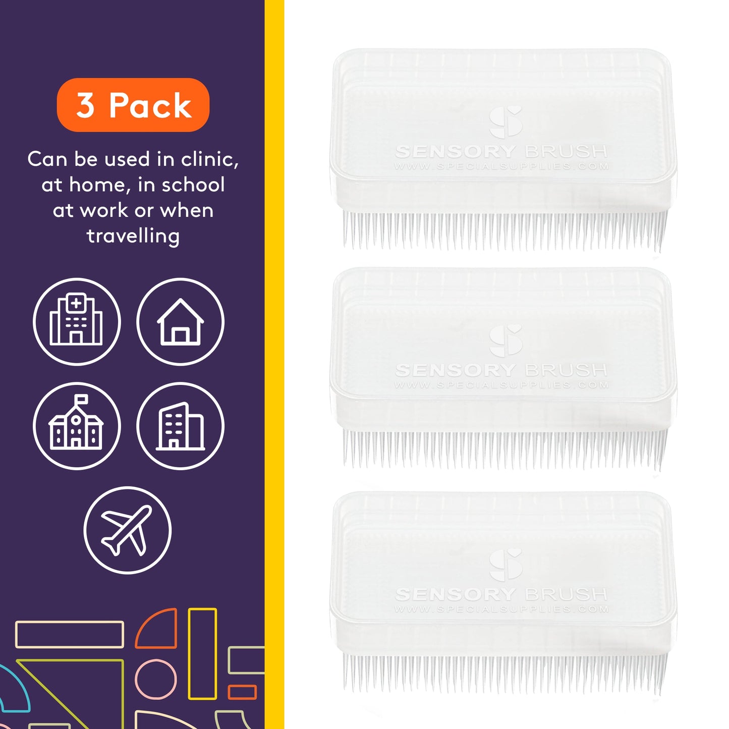 Special Supplies Sensory Brush Therapressure Therapy Brush for Occupational and Sensory Brushing, 3 Pack, Stimulating and Calming Tools for Kids and Adults, Soft Flexible Bristles, Latex Free