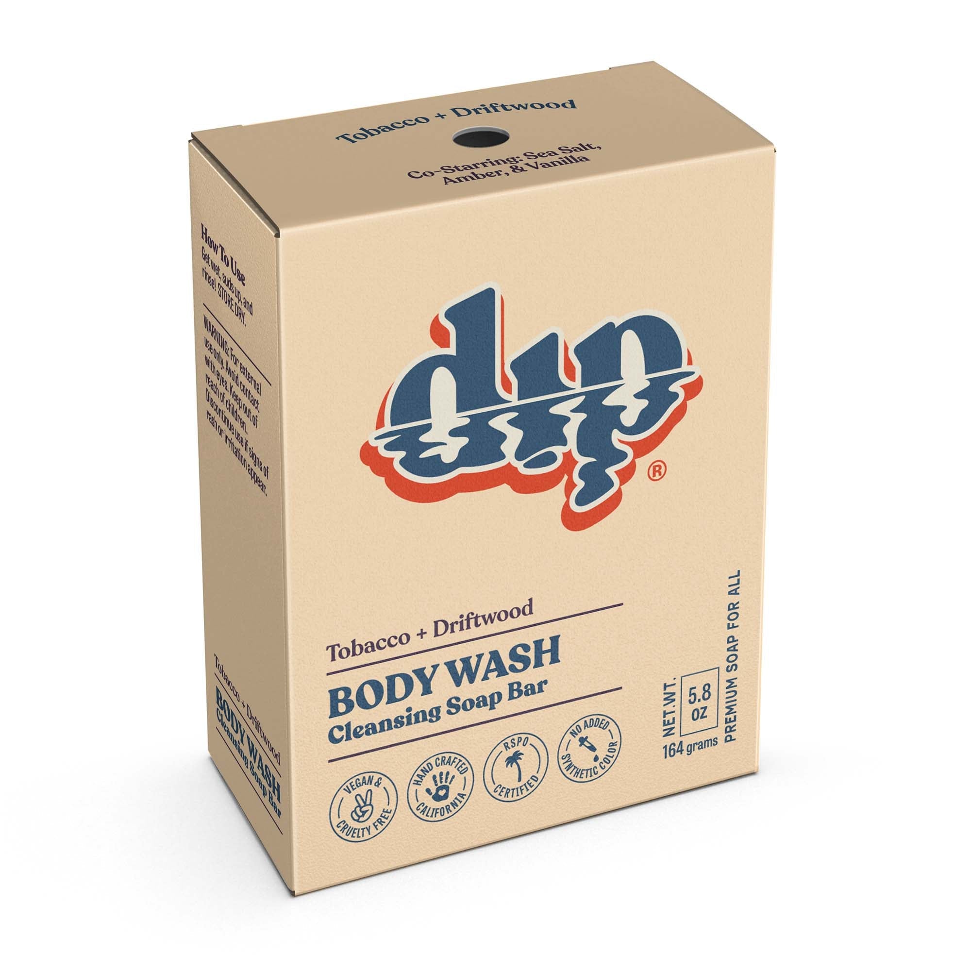 Box of dip body wash with branding and product details on a white background