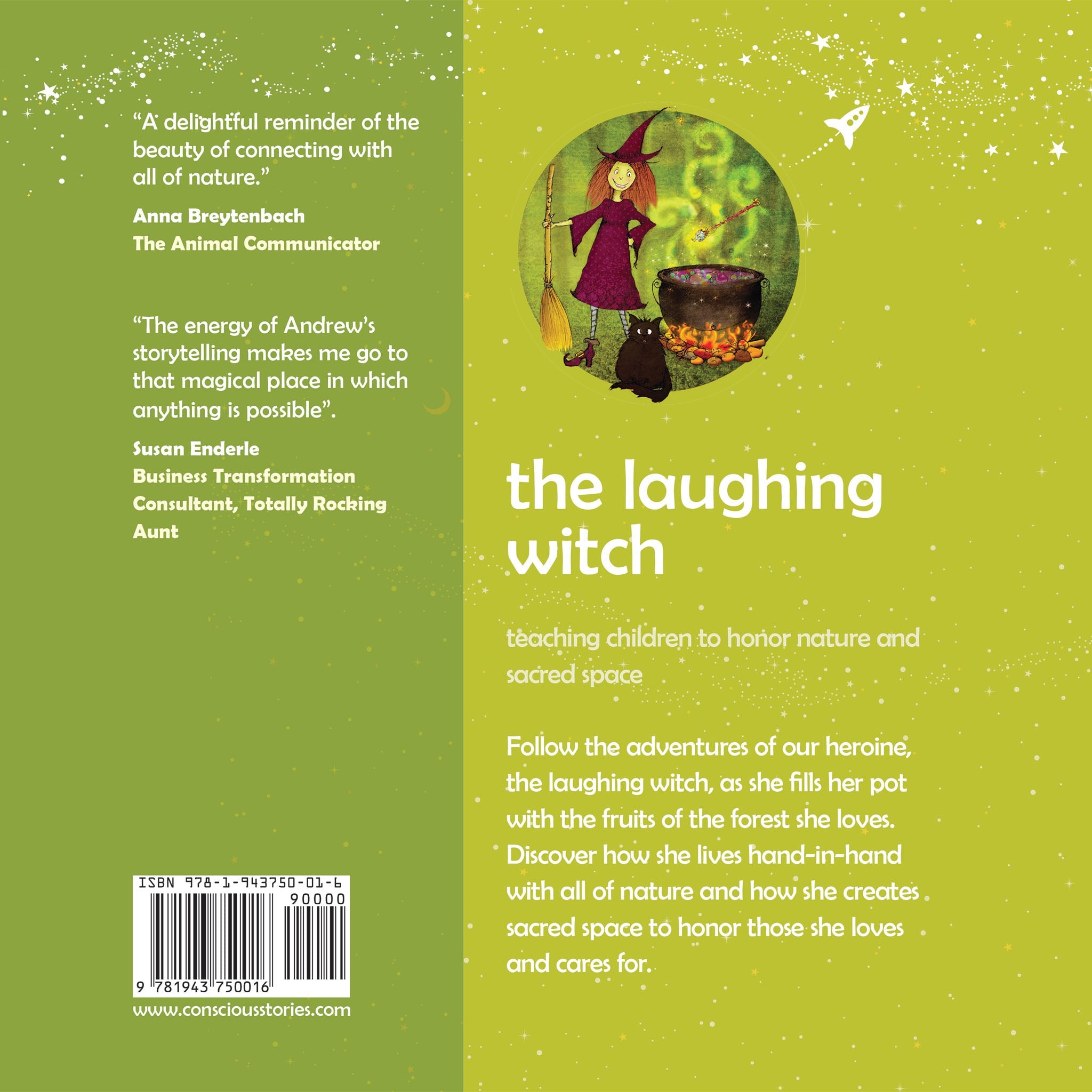 Book cover of 'The Laughing Witch' with text and illustration on a green background