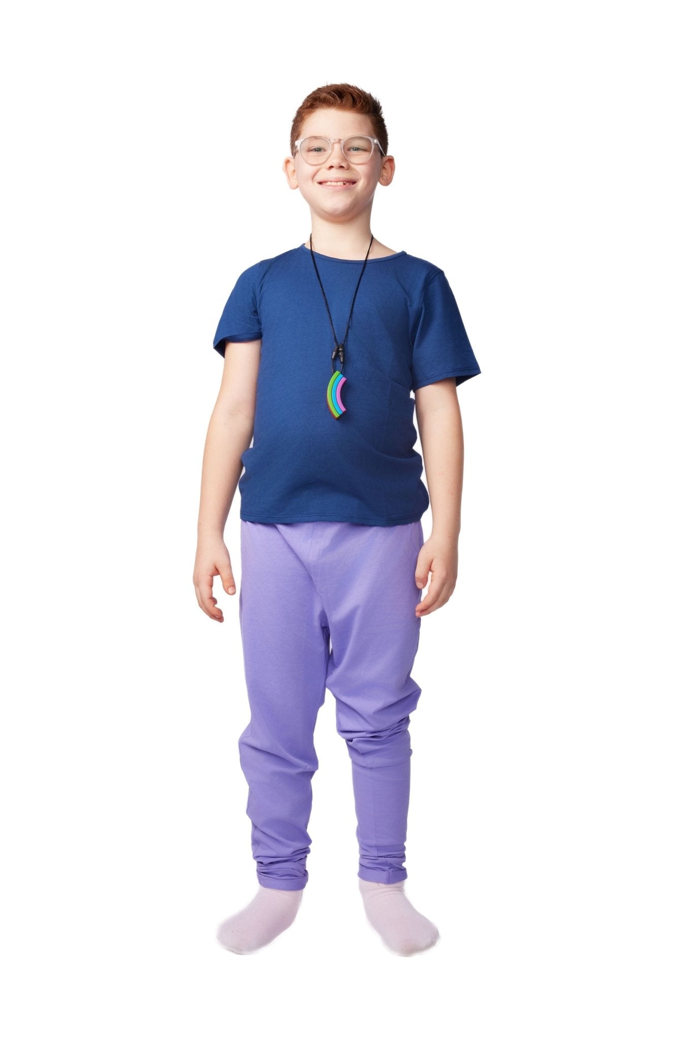 The Everday Sensory Friendly Navy Tee w Chewy Necklace - *actual chewy necklace design may vary, but color will match tee* - Insight Family Market