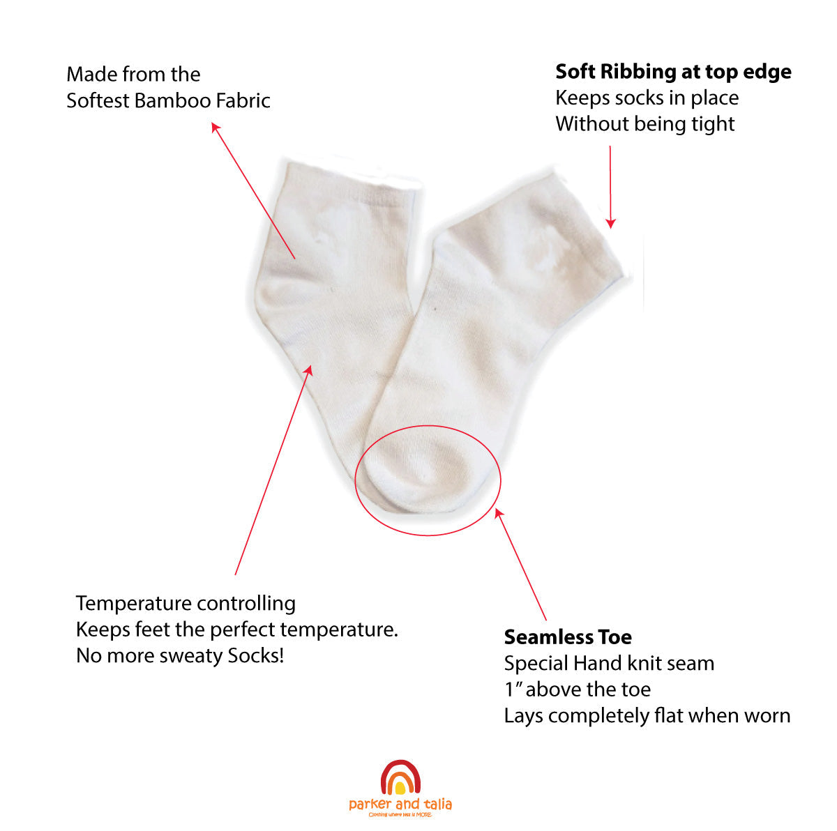 White sock with features highlighted on a white background
