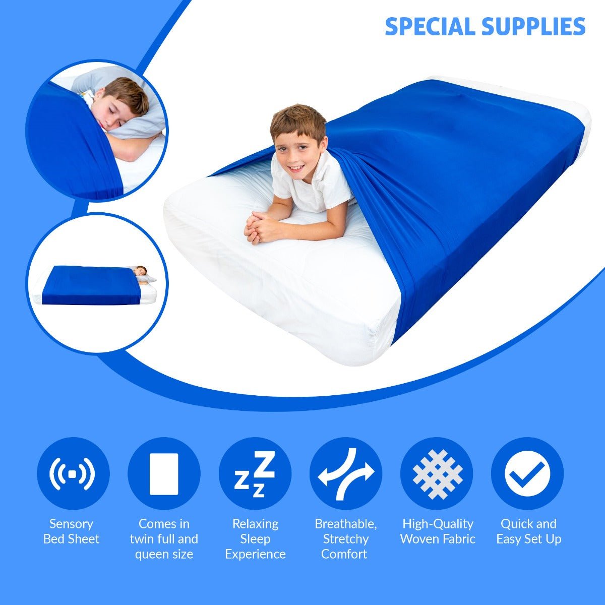 Sensory Bed Sheet for Kids Compression Alternative to Weighted Blankets - Blue - Insight Family Market