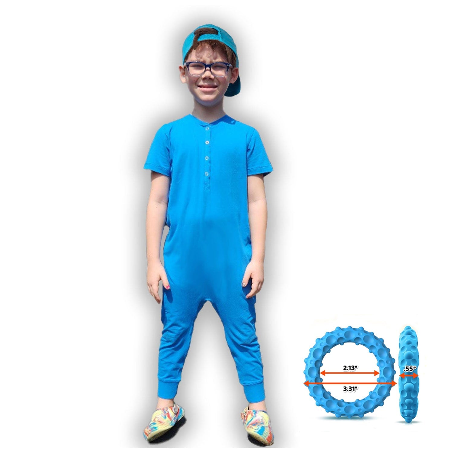 Ultimate Comfort Playsuit w Chewy Sensory Bracelet - BLUE - Insight Family Market