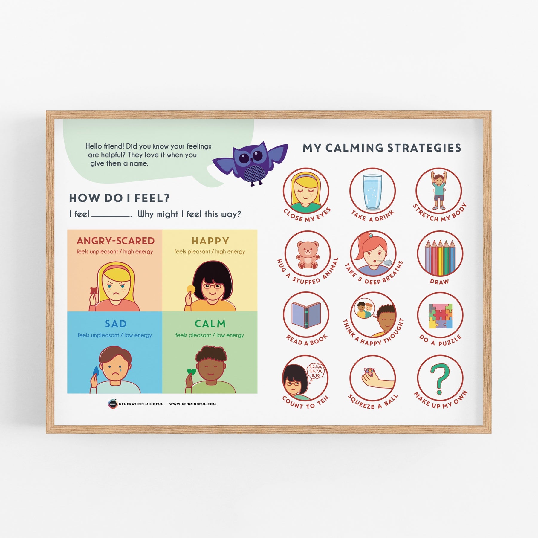 Educational poster on calming strategies with illustrations and text