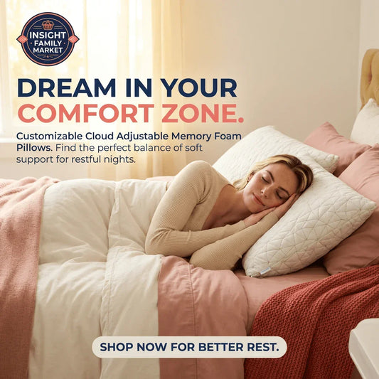 Woman sleeping on adjustable memory foam pillow in cozy bedroom with soft bedding