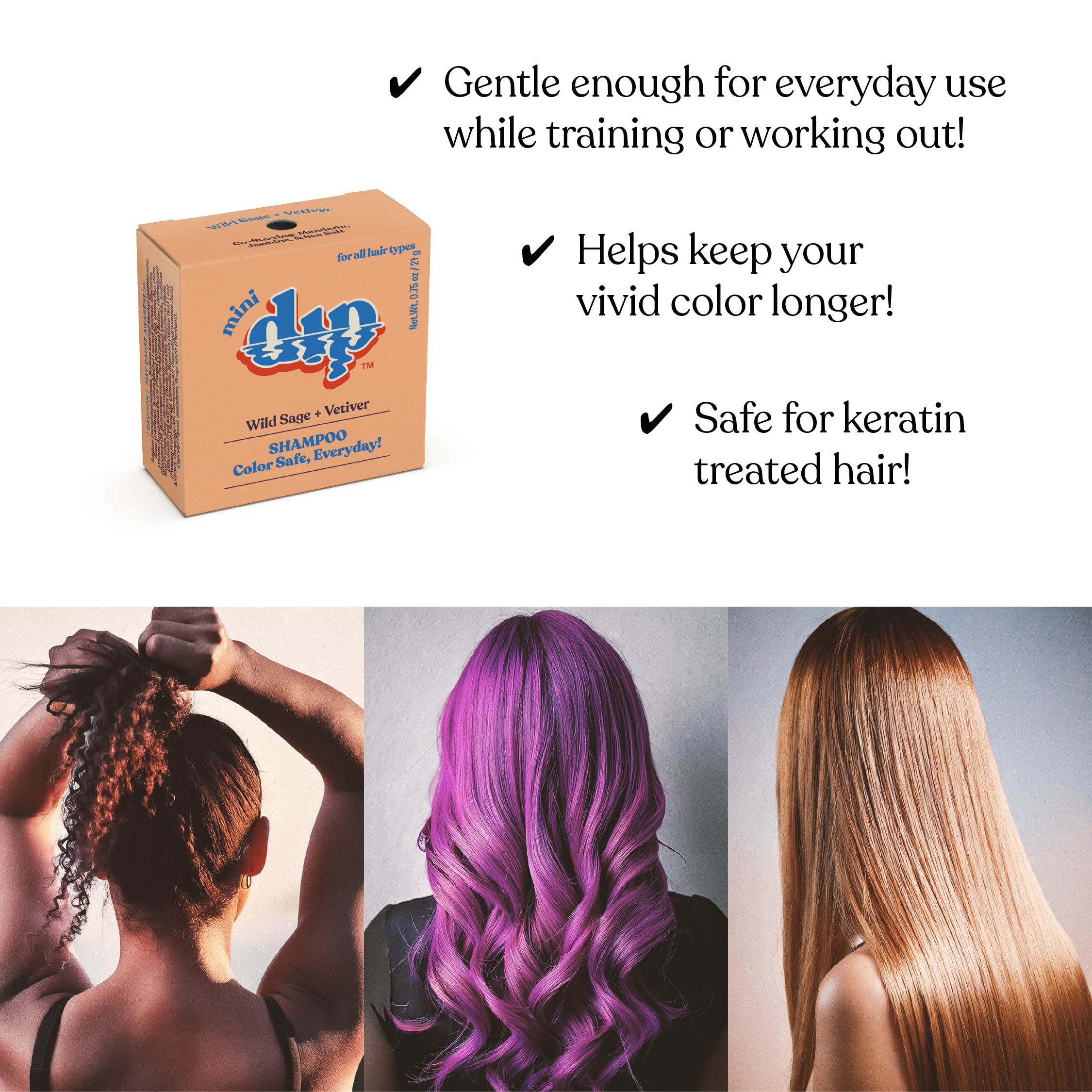 Box of Red Dip shampoo with text about its benefits for hair care, including color longevity and safety for keratin-treated hair.