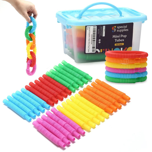 Colorful sensory pop tubes fidget toys for kids, 30-pack with storage box