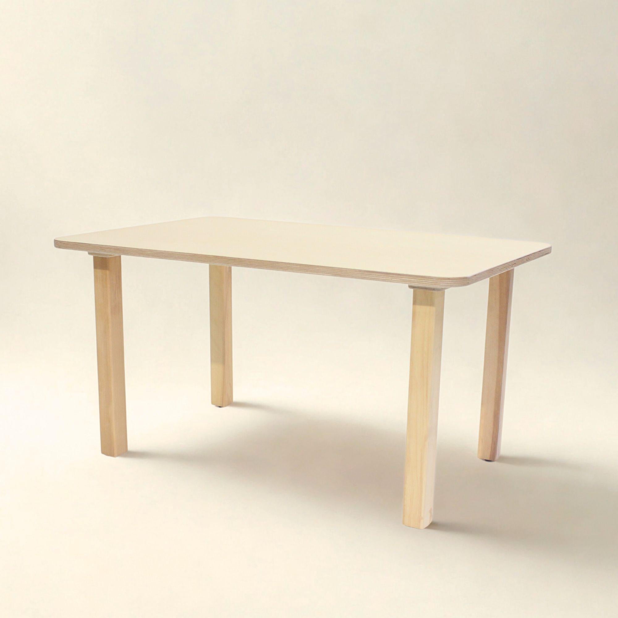Wooden table on a beige background